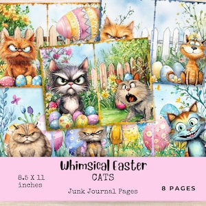 Pages de journal de paques fantaisistes de chat - papier de scrapbooking imprimable drôle - éphémères pour la journalisation ou la fabrication de cartes