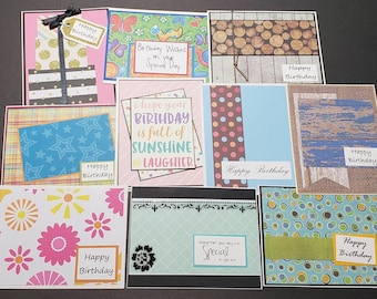 Handmade Birthday Cards Set of 10 Assorted - Homemade Greeting Card Pack with Envelopes