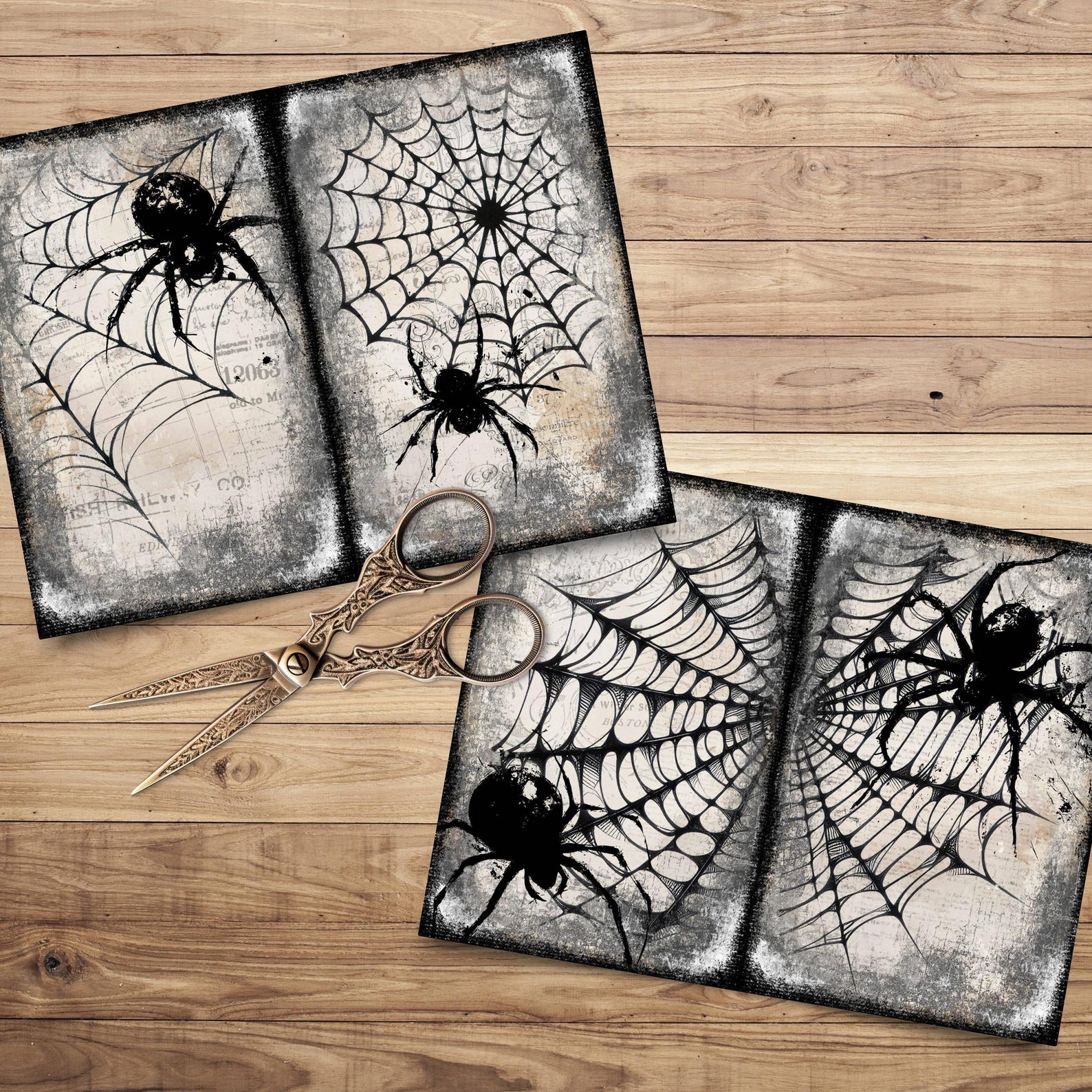Spider Junk Journal Pages - Grungy Printable Halloween Paper - Spooky ...