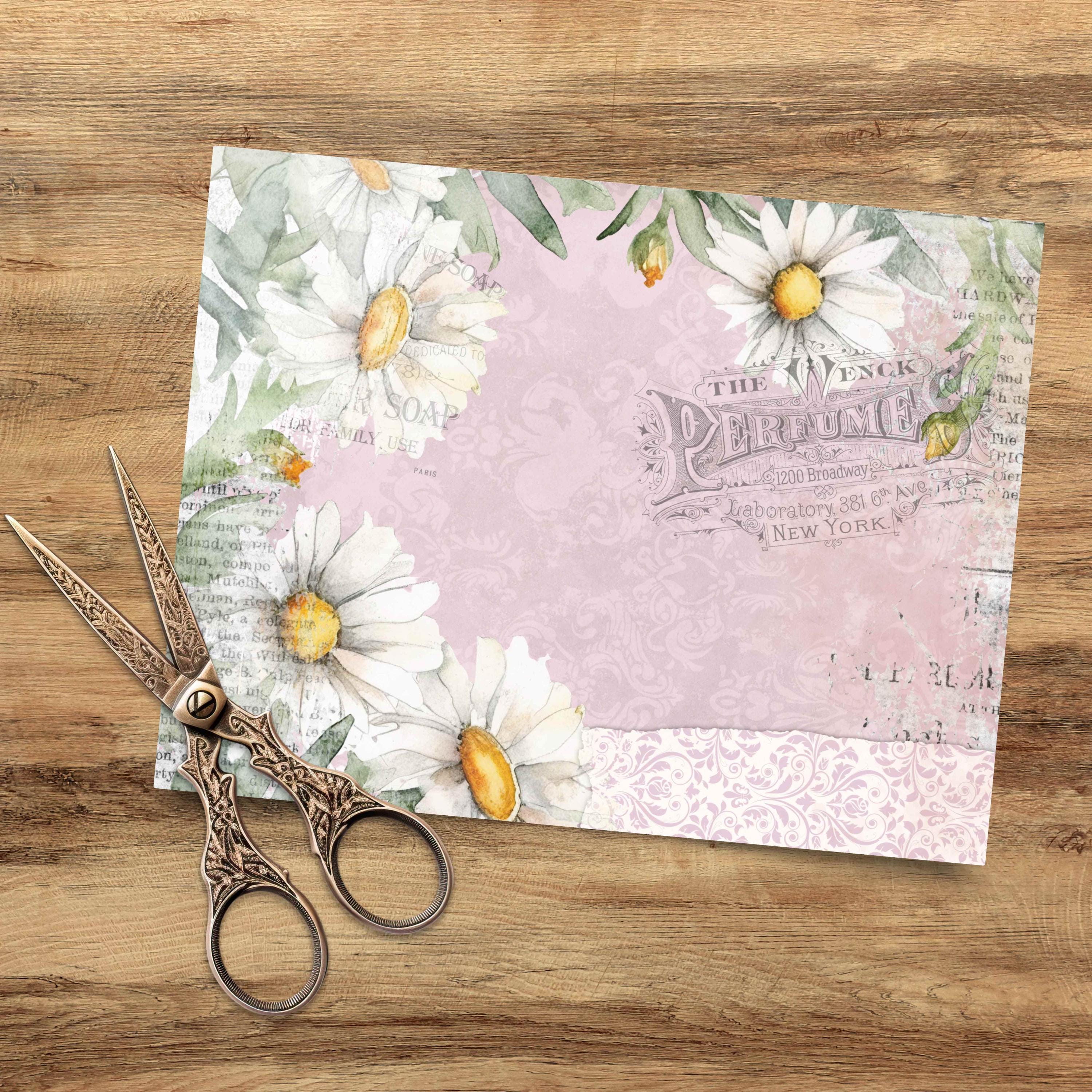 Dusty Pink Daisy Junk Journal Paper - 9 Digital Shabby Flower Scrapbook ...
