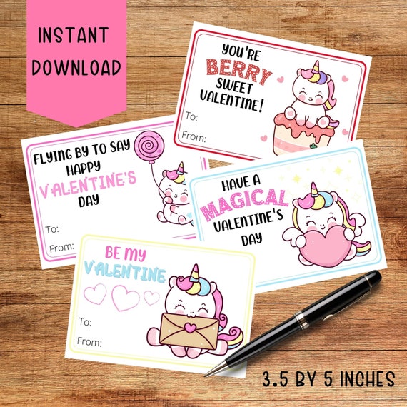 Printable Unicorn Valentine Cards for Kids Instant Download | Etsy