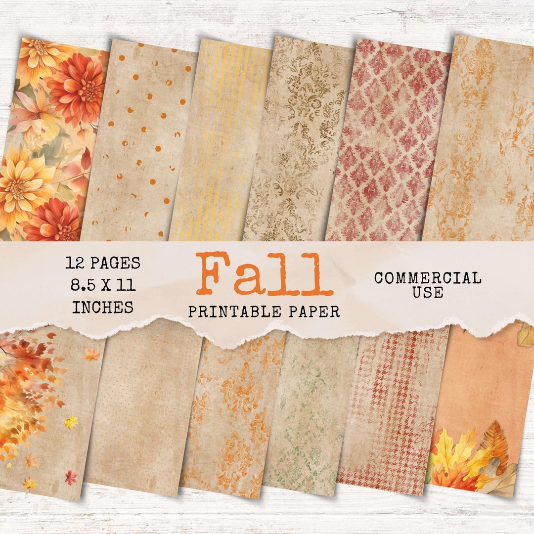 Fall Junk Journal Paper - Grunge Patterned Autumn Printable Scrapbook ...