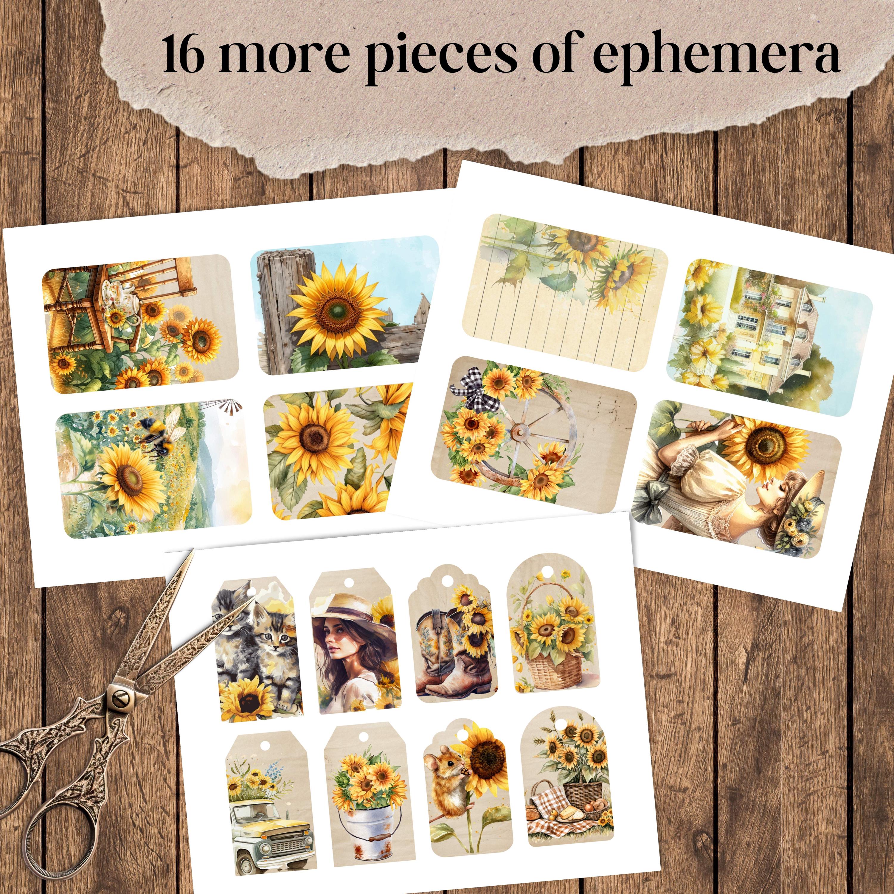 Sunflower Junk Journal Folio Kit - Botanical Floral Printable Pockets ...