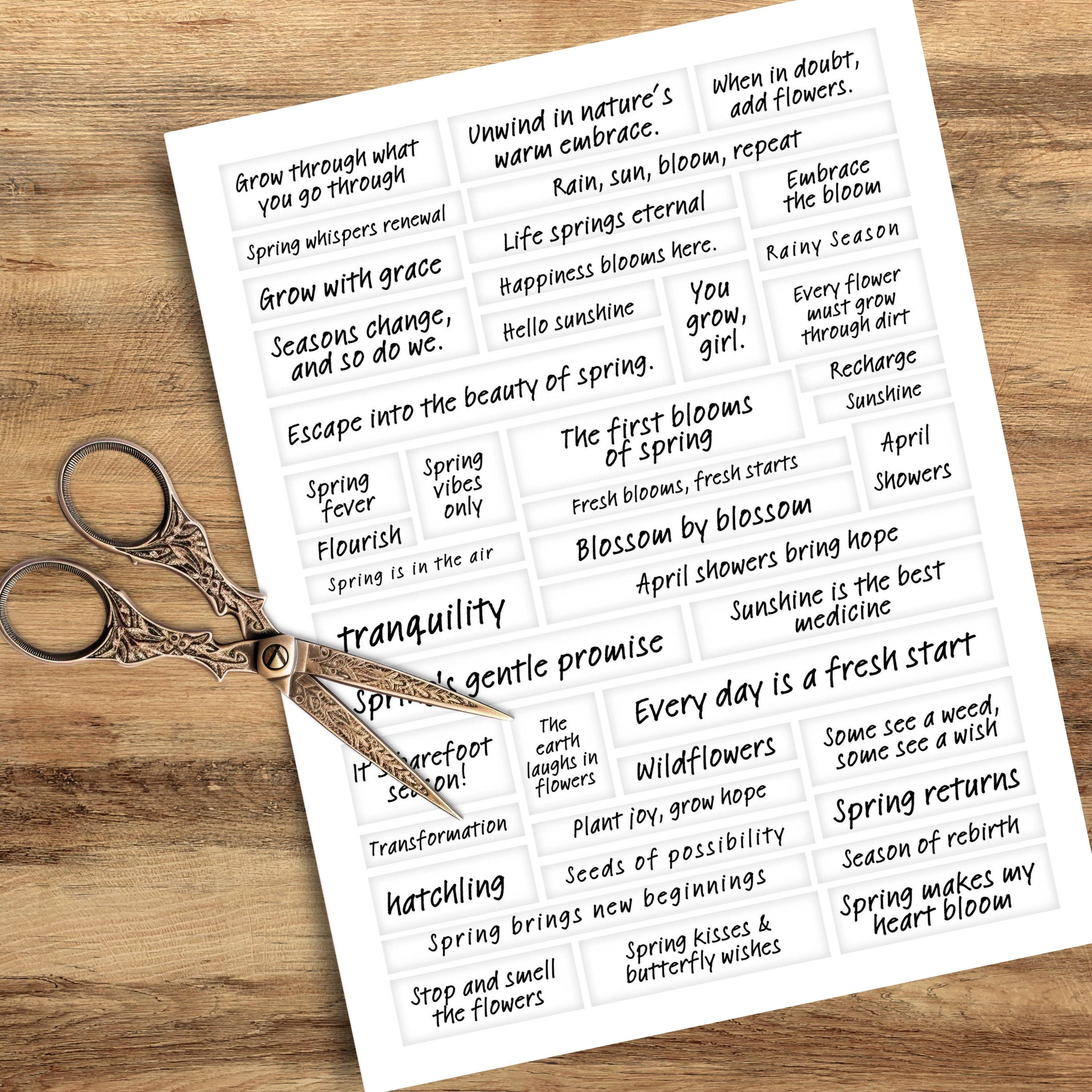 Spring Words and Phrases White - Printable Ephemera Sentiment Scraps ...