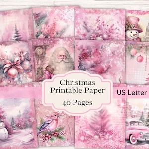 Kit de diário lixo de Natal rosa - papel de álbum de recortes digital - coisas efêmeras imprimíveis para registro no diário, confecção de cartões, decupagem ou mídia mista - JJ011