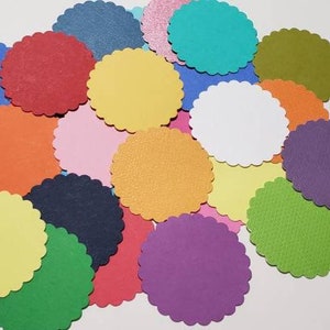 Circle Cut Outs - 25 Scalloped Circle Punches - 1.5 Inch Paper Circle Cutouts - Assorted Paper Circles