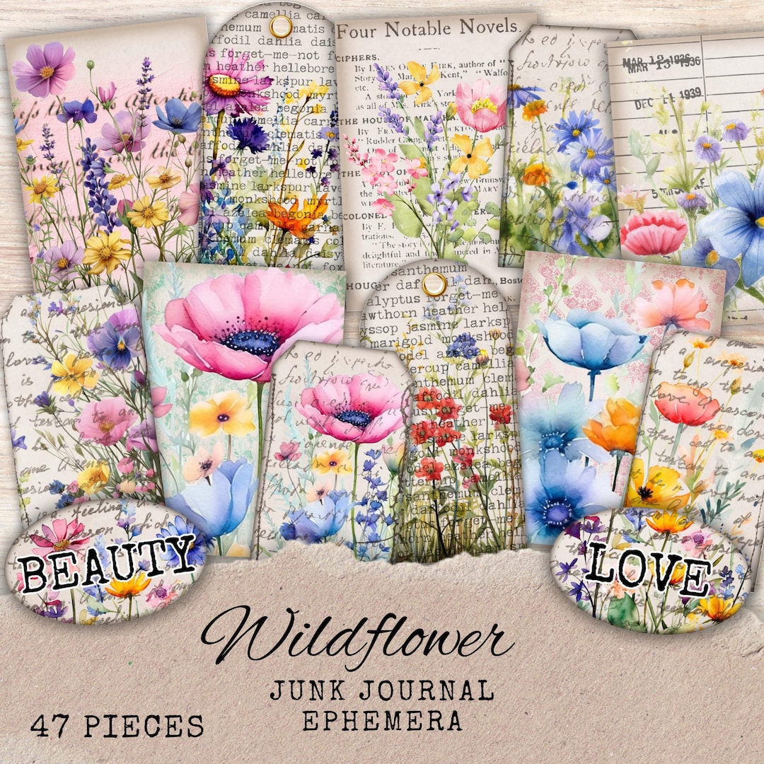 Wildflower Ephemera: Printable Floral Junk Journal Tags (digital ...