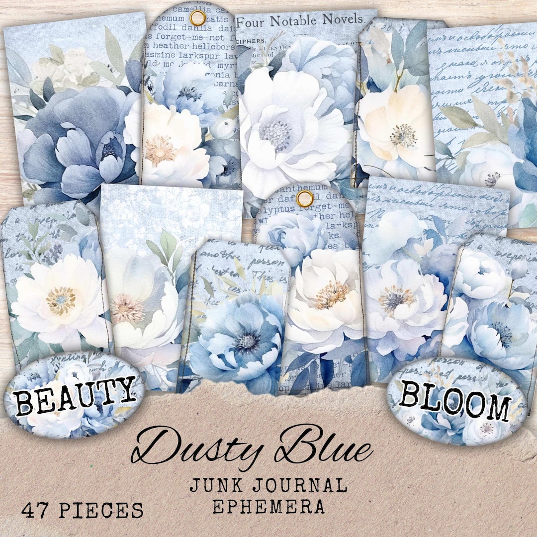 Dusty Blue Floral Ephemera - Printable Tags and Cards for Junk Journal ...