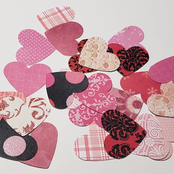 25 Paper Hearts -  Paper Heart Cut Outs - 2 Inch Patterned Heart Punches - Assorted Paper Hearts