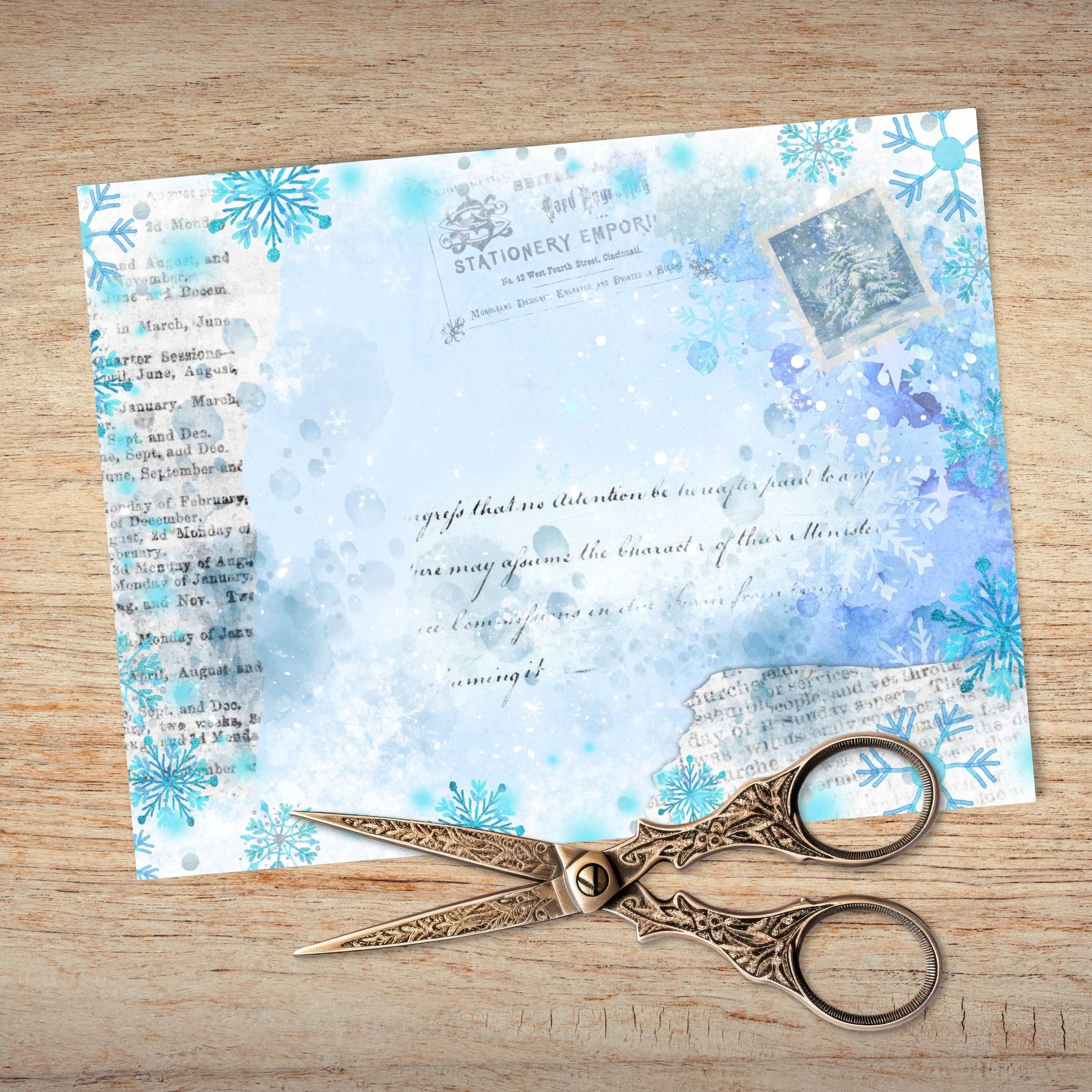 Snowflake Paper Pack - Printable Snow Winter Junk Journal Backing Pages ...