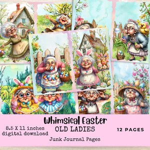 Alte Dame Junk Journal Seiten - skurrile bunte Oma Scrapbook Papier zum ausdrucken, Ephemera für Journaling oder Kartenherstellung