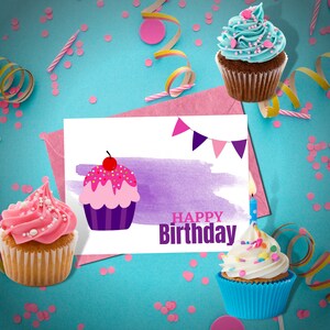 Printable Birthday Card Instant Download Cupcake 5x7 Greeting Card for ...