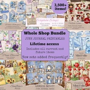 Junk Journal Whole Shop Bundle - Lifetime Access to All Printable Kits, Ephemera Pages, Collage Sheets, and Paper