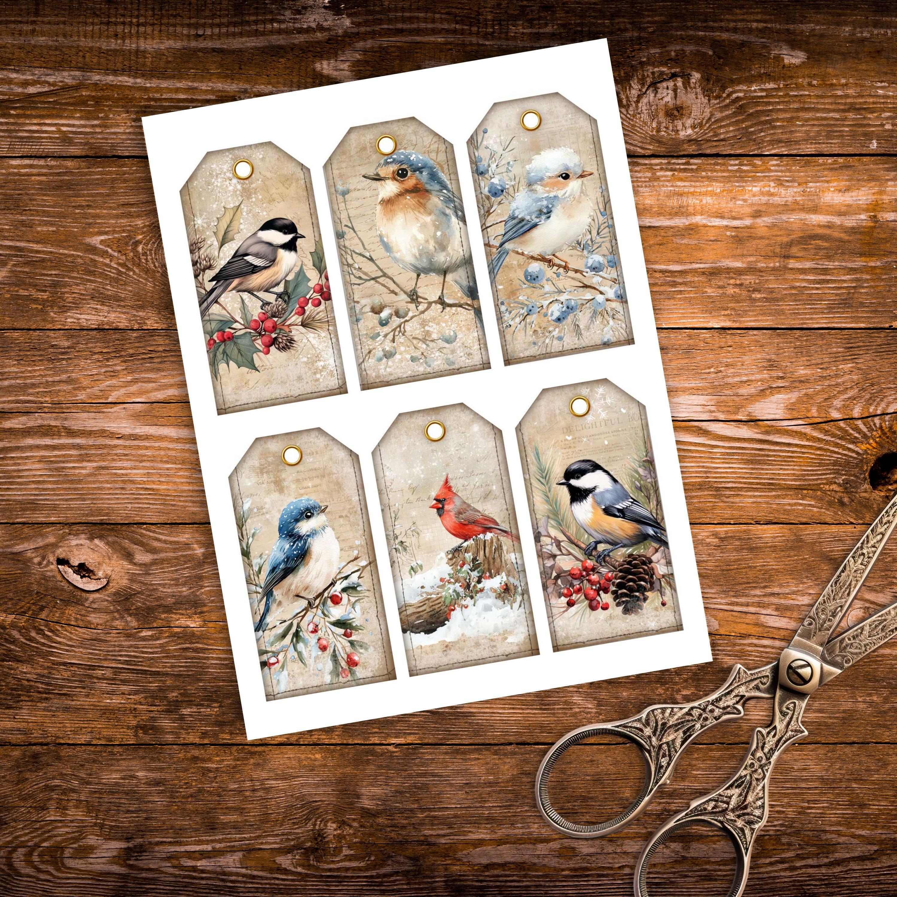 Winter Birds Gift Tags - Set of 18 Printable Holiday Junk Journal ...