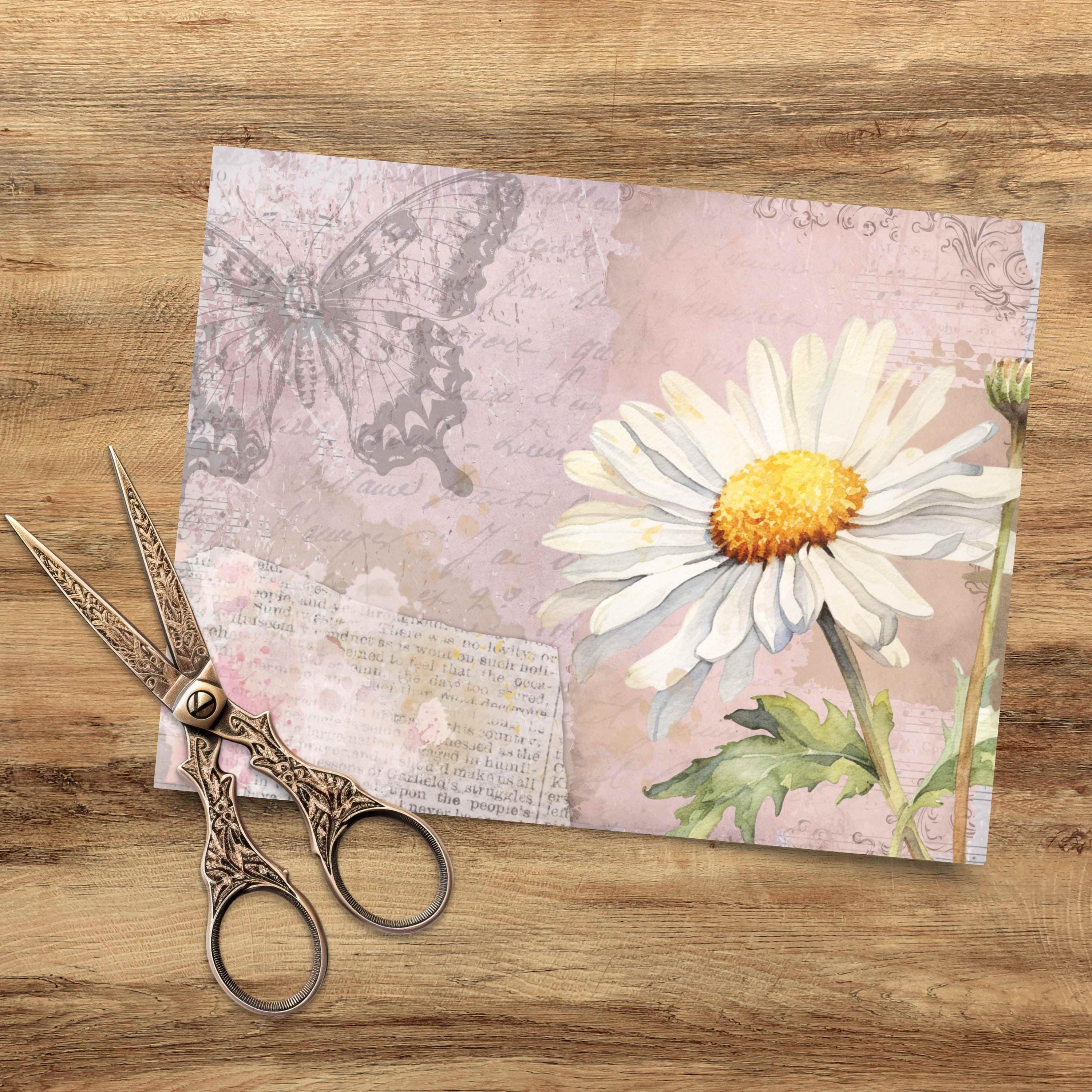 Dusty Pink Daisy Junk Journal Paper - 9 Digital Shabby Flower Scrapbook ...