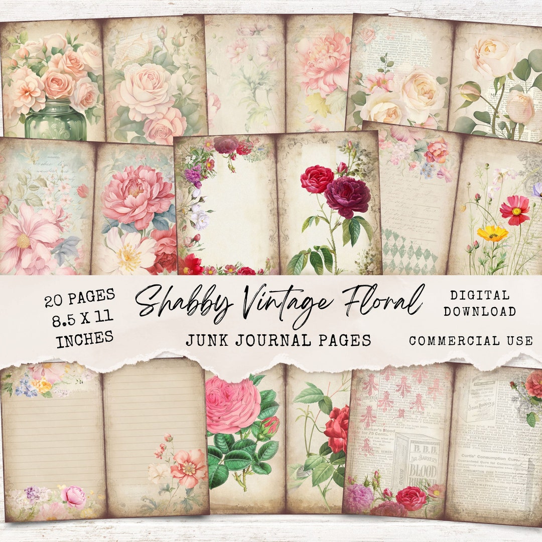 Shabby Vintage Floral Junk Journal Pages - 20 Printable Papers With ...