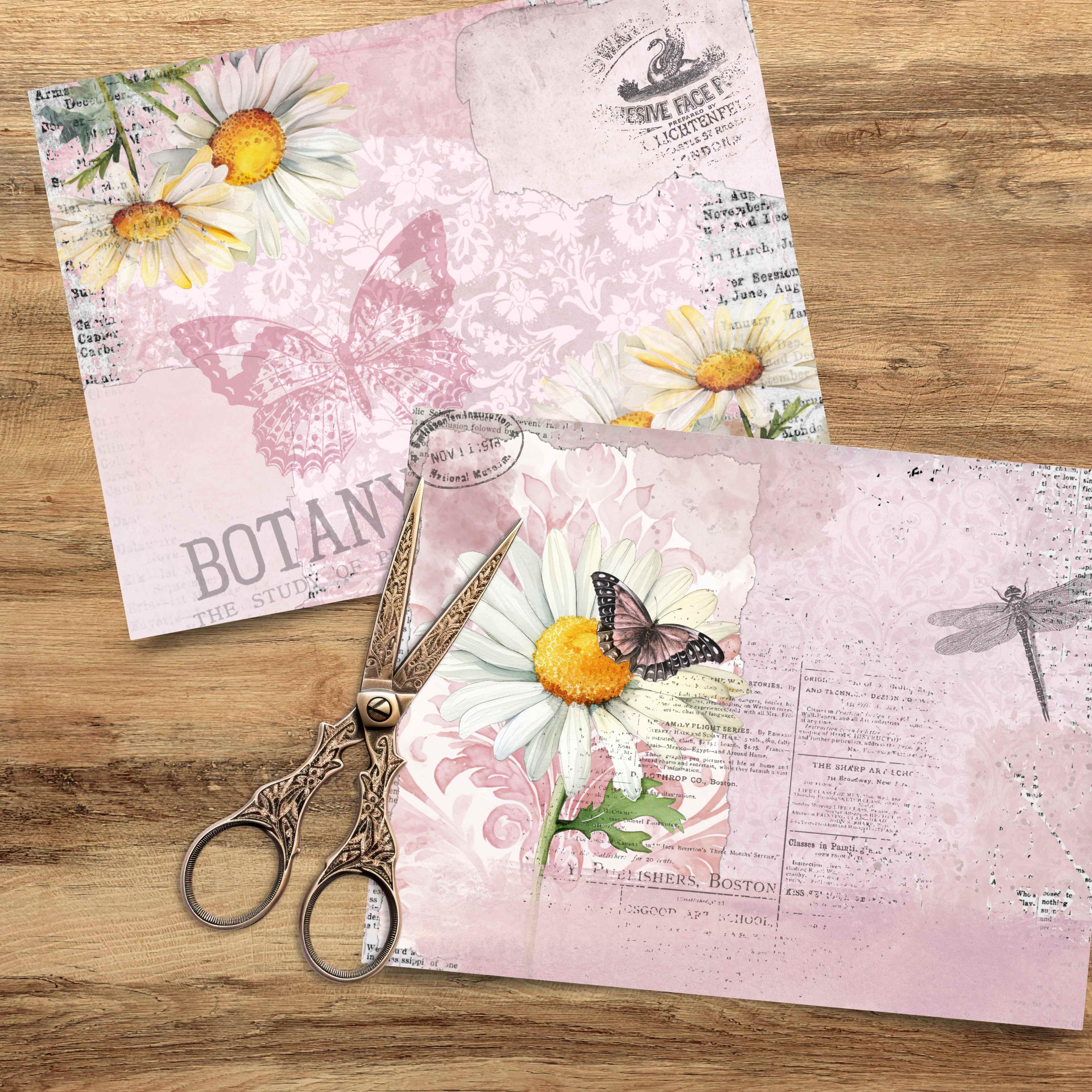 Dusty Pink Daisy Junk Journal Paper - 9 Digital Shabby Flower Scrapbook ...