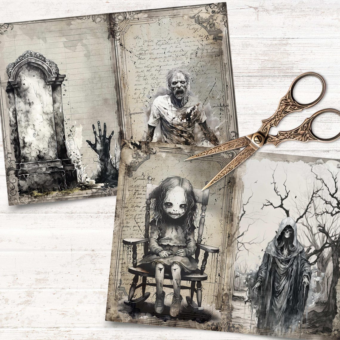 Spooky Junk Journal Kit - Creepy Gothic Halloween Paper - Printable ...