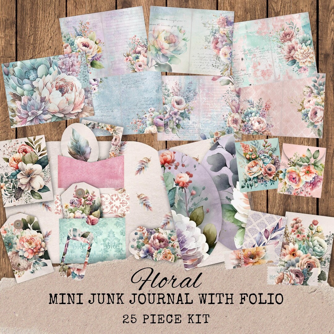 Floral Folio With Mini Junk Journal Kit - With Tags, Envelopes, and ...