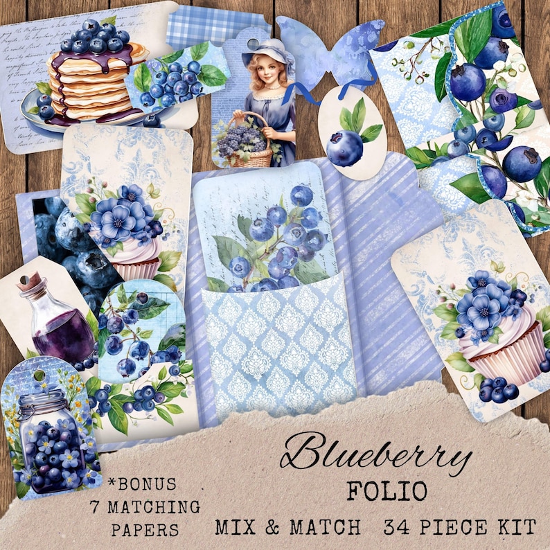 Blueberry Junk Journal Folio Kit - Printable Pockets, Tags and Ephemera ...