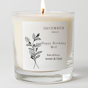 Birth Month Flower Candle Label: Personalized Birthday Gift Sticker