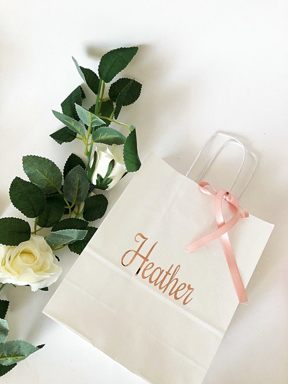 Bridesmaids gift bags rose gold gift bag persona lised gift bags party bags bridal party gift rosegold ribbon wedding gift bags