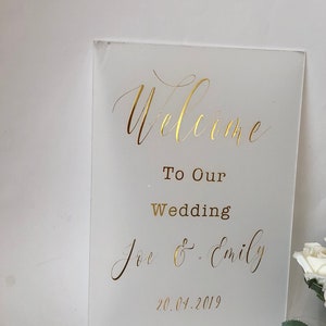 Wedding welcome sign,A1,A2, A3 sign decal vinyl names, gold script font letters, acrylic sign 2021 wedding MacBook decal, wall decal image 3