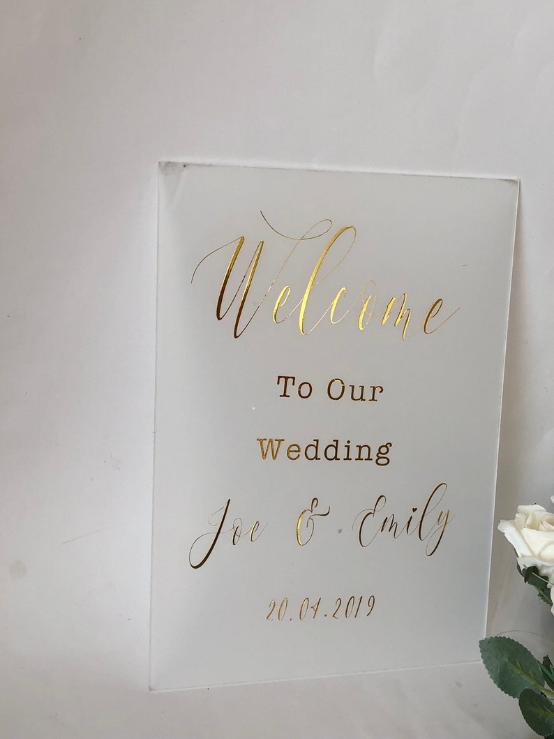 Wedding welcome sign,A1,A2, A3 sign decal vinyl names, gold script font letters, acrylic sign 2021 wedding MacBook decal, wall decal image 3