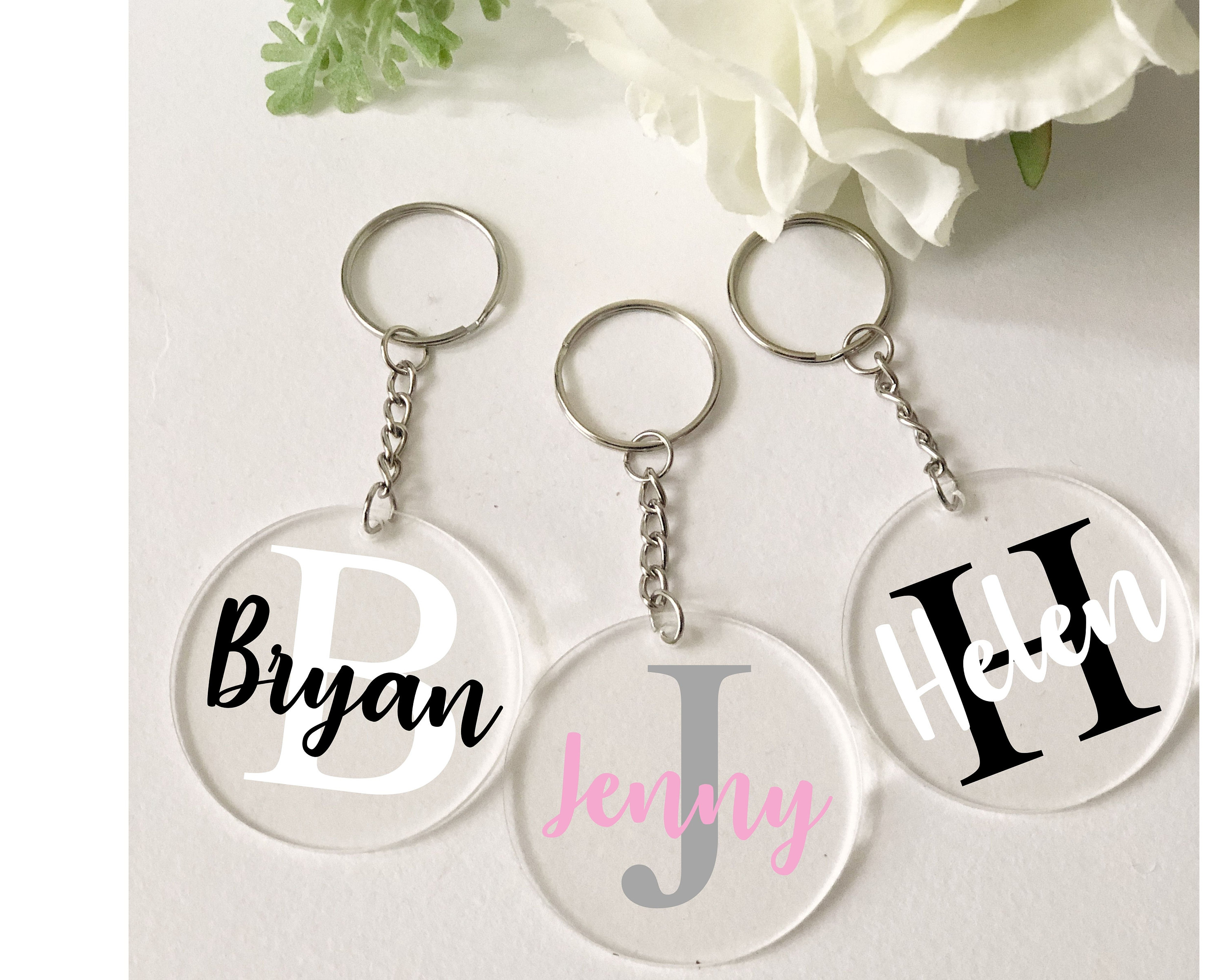 Personalized Acrylic Initial Keyring, Handmade Gift - Etsy