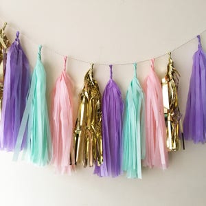 Unicorn pastel gold mix tassel garland unicorn party wedding birthday baby shower christening decoration back drop image 1