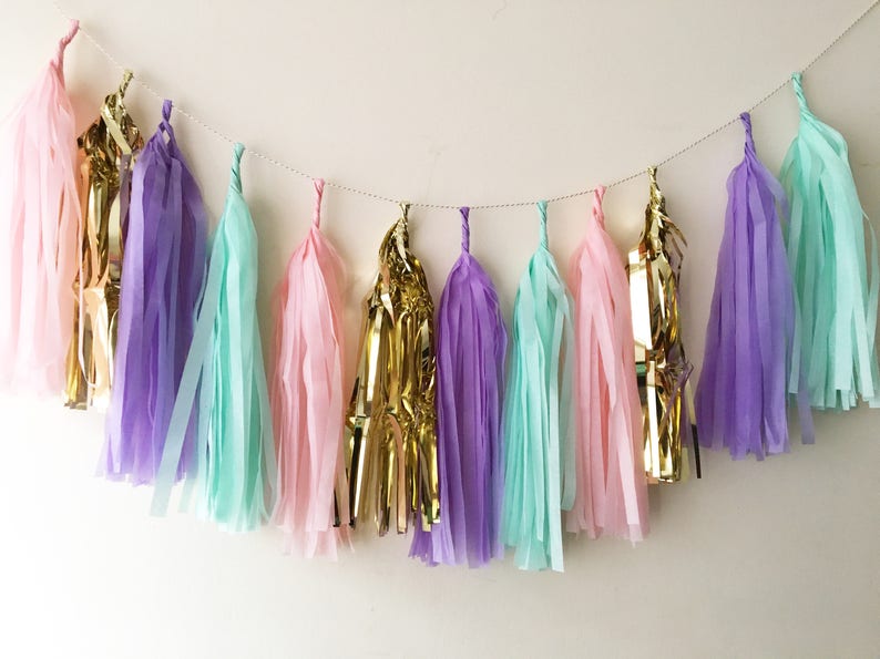 Unicorn pastel gold mix tassel garland unicorn party wedding birthday baby shower christening decoration back drop image 1