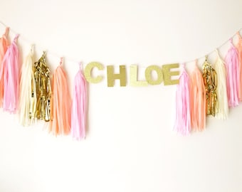 Personalised Tassel garland with glitter name word wedding party events baby shower Christmas decor