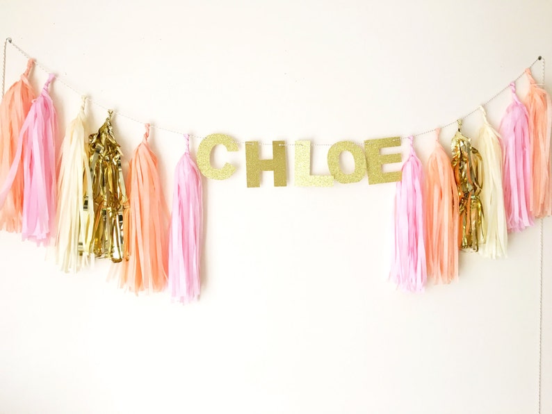 Personalised Tassel garland with glitter name word wedding party events baby shower Christmas decor image 1