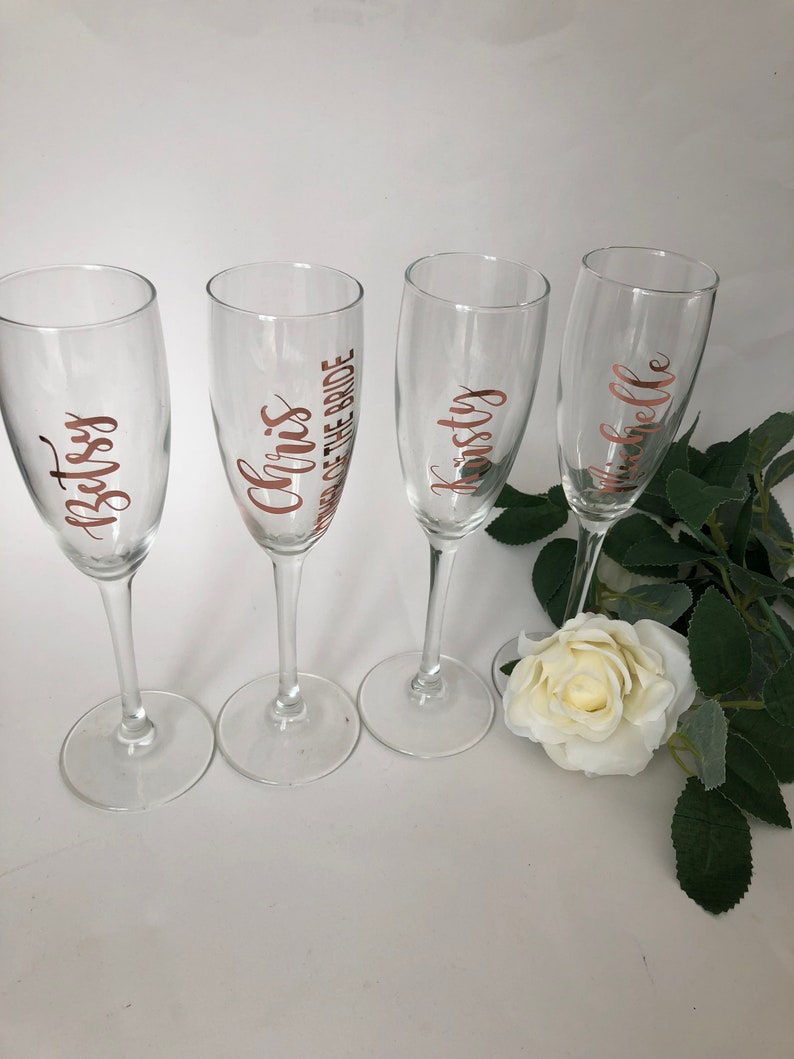 Champagne Flute Decal Rose Gold Name Decal Bridesmaids Gift Etsy