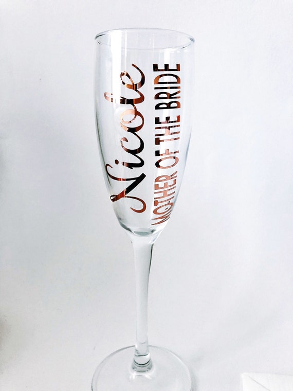 rose gold name decal, champagne flute decal name, rose gold script font