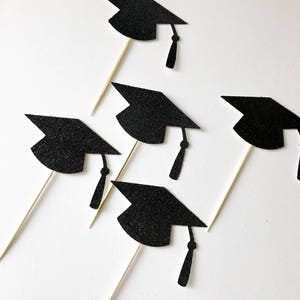 Adornos para cupcakes de graduación con purpurina negra - Graduación 2023 - Fiesta de graduación - Adornos personalizados para fiestas de cumpleaños