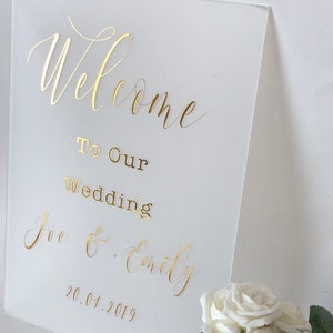 Wedding welcome sign,A1,A2, A3 sign decal vinyl names, gold script font letters, acrylic sign 2021 wedding MacBook decal, wall decal image 4