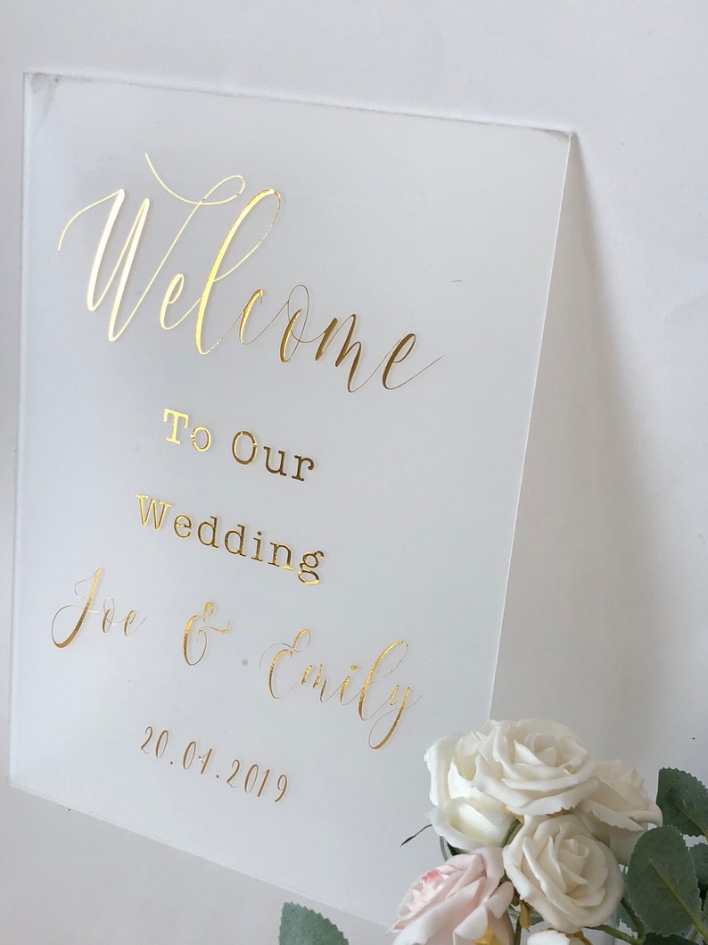 Wedding welcome sign,A1,A2, A3 sign decal vinyl names, gold script font letters, acrylic sign 2021 wedding MacBook decal, wall decal image 4