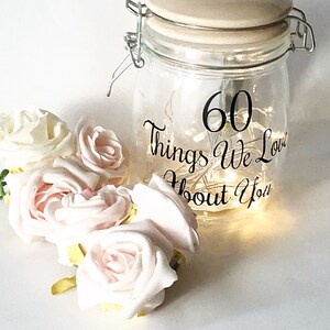 50 things we love about you decal, mason jar decal l vinyl, birthday gift, 60 things I love about you decal, 30th birthday 40th birthday image 8