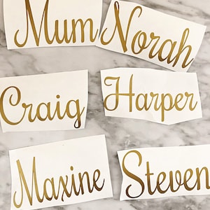 gold name decal, matte gold custom name, gold stickers, bauble name sticker, gift sticker, laptop sticker, ornament decal, Christmas sticker