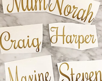 gold name decal, matte gold custom name, gold stickers, bauble name sticker, gift sticker, laptop sticker, ornament decal, Christmas sticker
