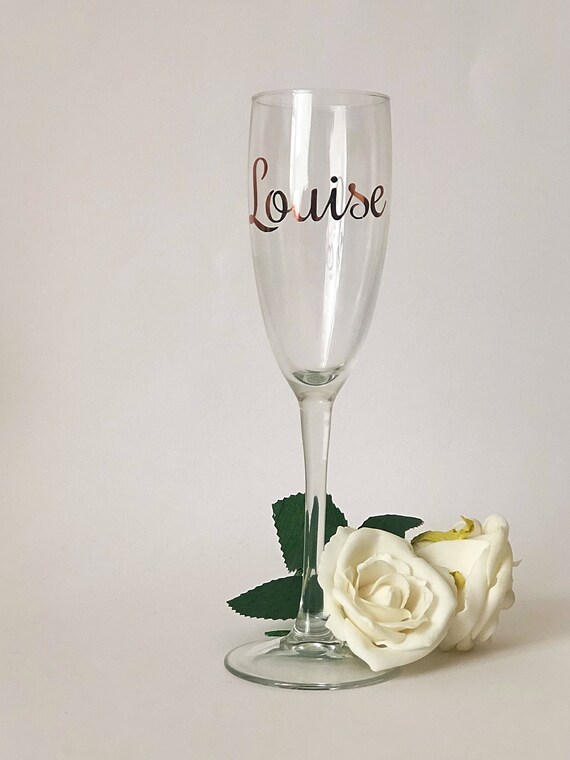 10 champagne flute decal rosegold name decal rose gold script font