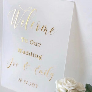 Wedding welcome sign,A1,A2, A3 sign decal vinyl names, gold script font letters, acrylic sign 2021 wedding MacBook decal, wall decal image 5