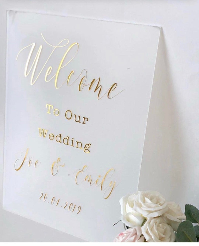 Wedding welcome sign,A1,A2, A3 sign decal vinyl names, gold script font letters, acrylic sign 2021 wedding MacBook decal, wall decal image 5