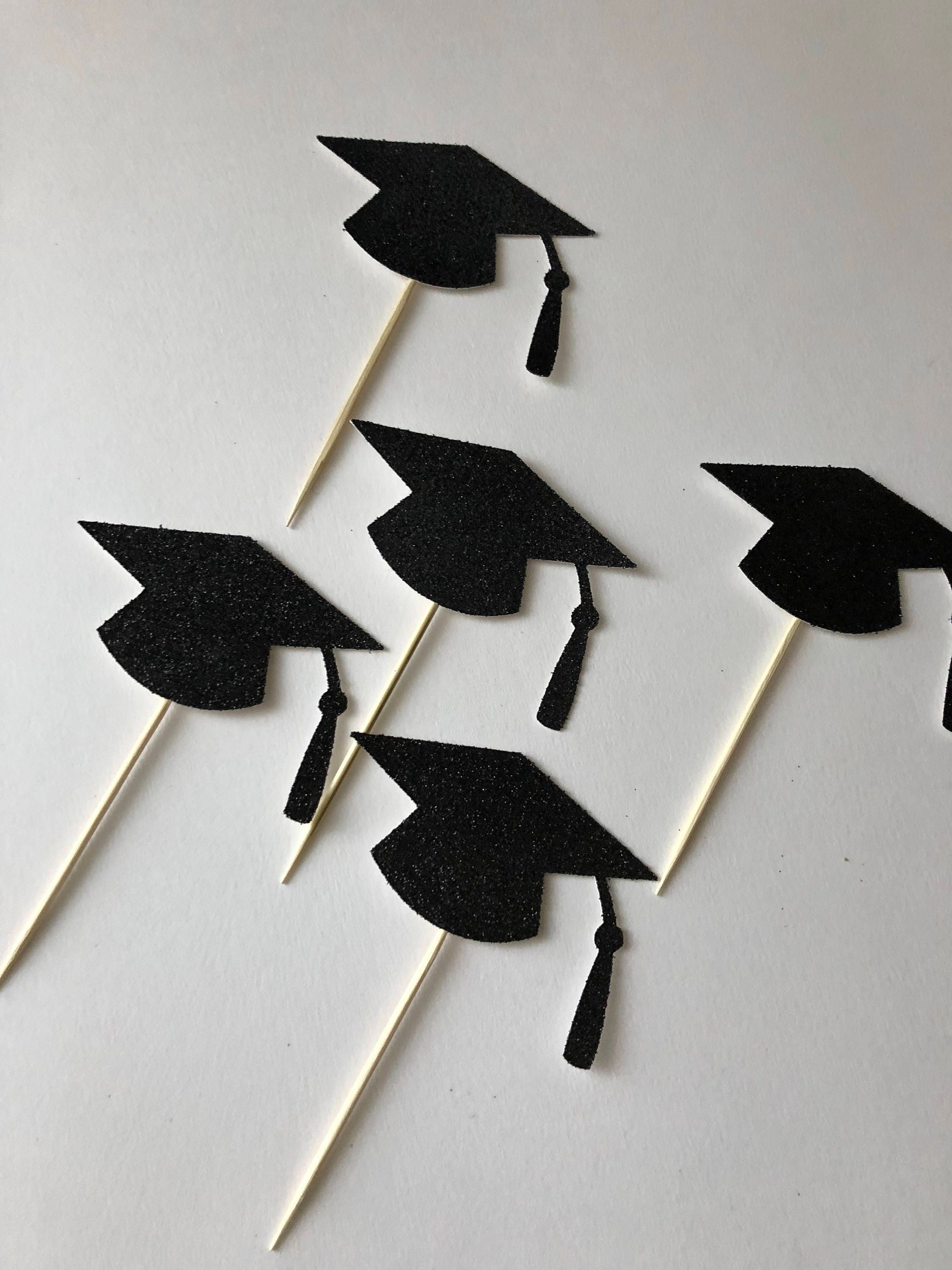Glitzer-Cupcake-Topper Für Abschlussfeiern (Klasse 2024) – 18 Stück, Schwarz, Mit Zahnstochern