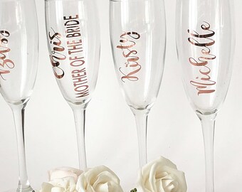 champagne flute decal rose gold name decal  bridesmaids gift, gift decal, gin glass sticker, decal, glass sticker Gift sticker.