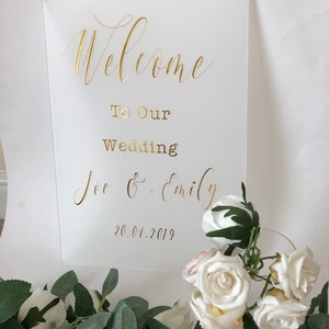 Wedding welcome sign,A1,A2, A3 sign decal vinyl names, gold script font letters, acrylic sign 2021 wedding MacBook decal, wall decal image 2