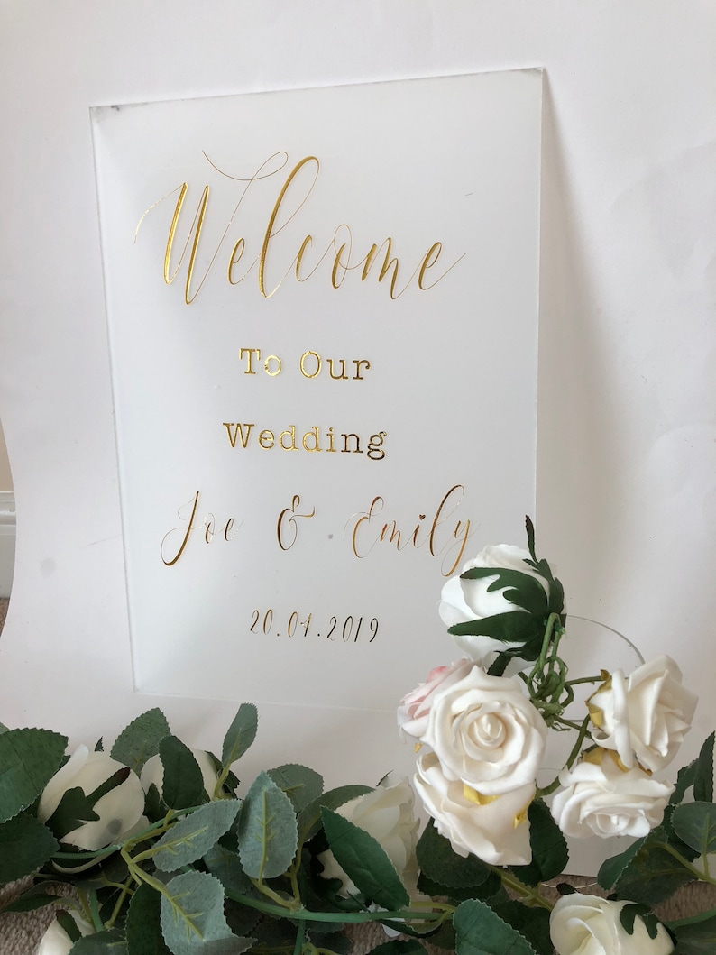 Wedding welcome sign,A1,A2, A3 sign decal vinyl names, gold script font letters, acrylic sign 2021 wedding MacBook decal, wall decal image 2