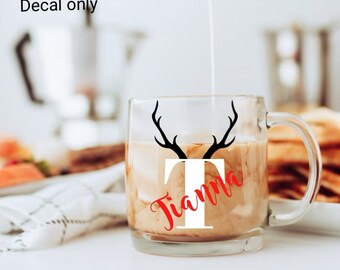 Christmas Vinyl labels, custom mug labels, custom name , Personalised christmas  initial decal, decal, gift stickers, Labels stickers decals