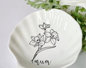 Mother’s Day Birth month flower jewellery dish gift, trinket dish , wedding gifts, birthday gift,  gifts for her dish holder , mom,